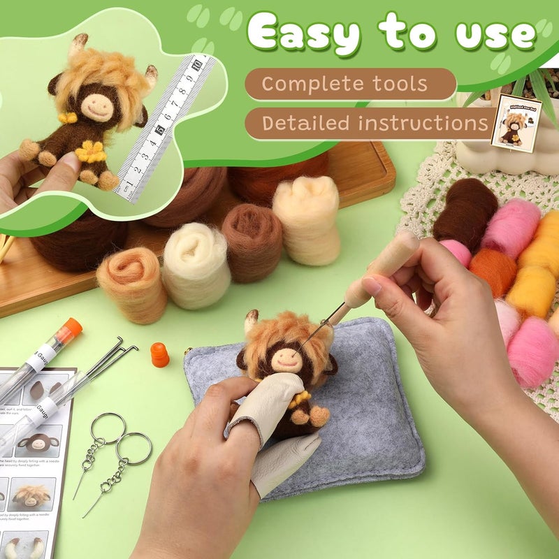 Yizzvb Needle Felting Kit, Highland Cow Needle Felt Beginner Kits with Instruction, Wool, Felting Needles, Felting Pad, Wool Felting Kit for Beginners Home Decoration - Image 3